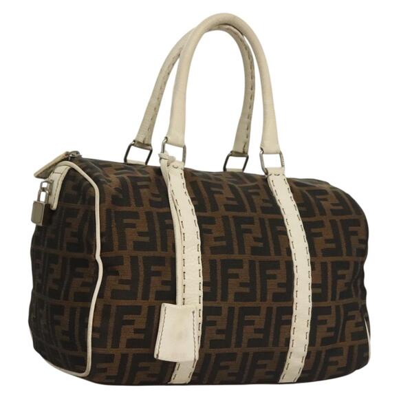 FENDI Celeria Zucca Canvas Hand Bag Black Silver Brown - Picture 1 of 13